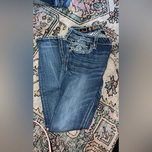 Rock Revival Blue Skinny Jeans with Decorative Stitching